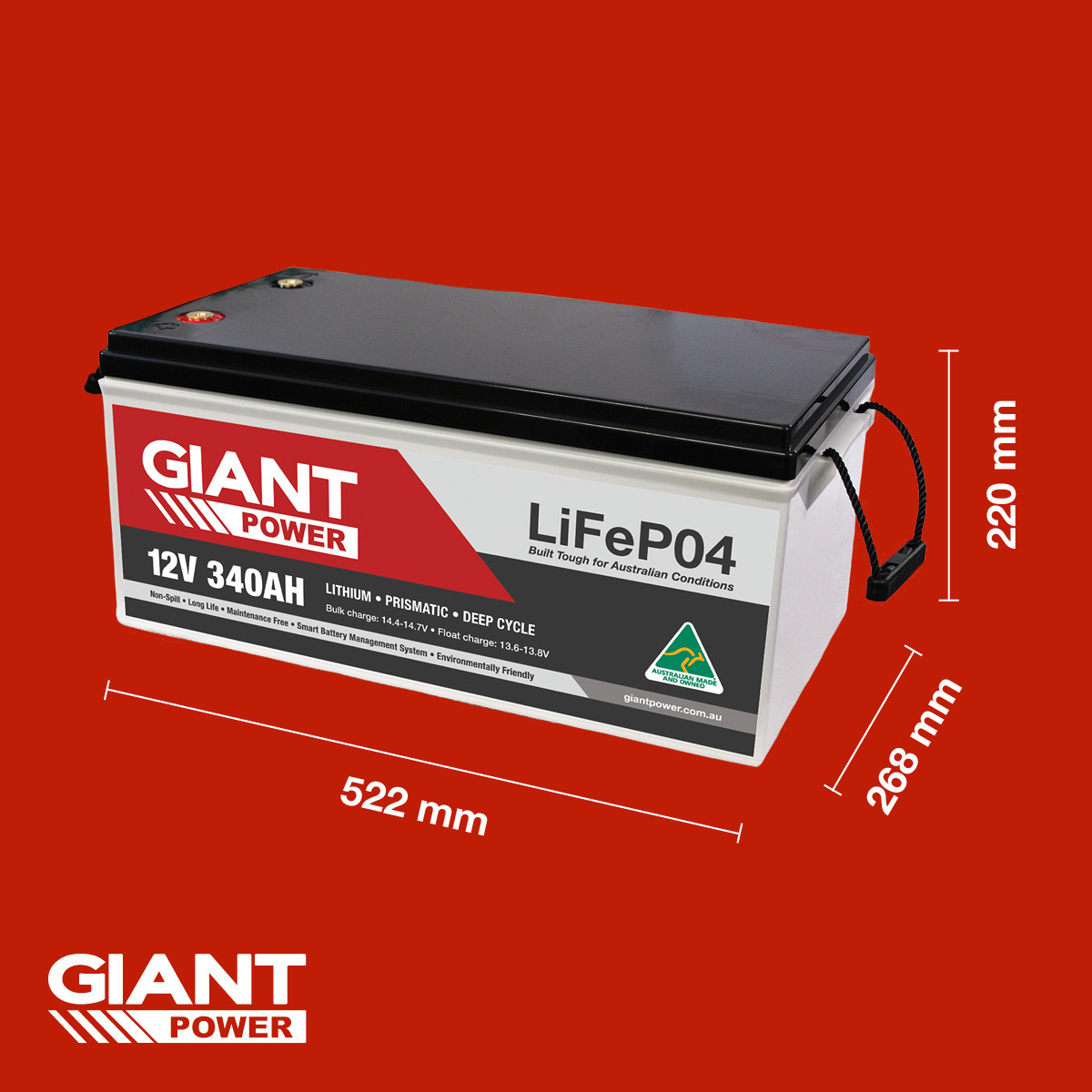 GIANT 340AH Lithium Deep Cycle Battery, 340AH Lithium Battery Australia