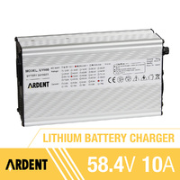 The 48V 10A model charger operates from mains AC 200-260V as input, supplying up to 20A charging output suitable for nominal 48V LiFePO4 battery banks. 