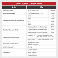 GIANT 200AH Lithium Deep Cycle Battery 12V AGM Deep Cycle Battery Camping, Marine,4WD,Solar