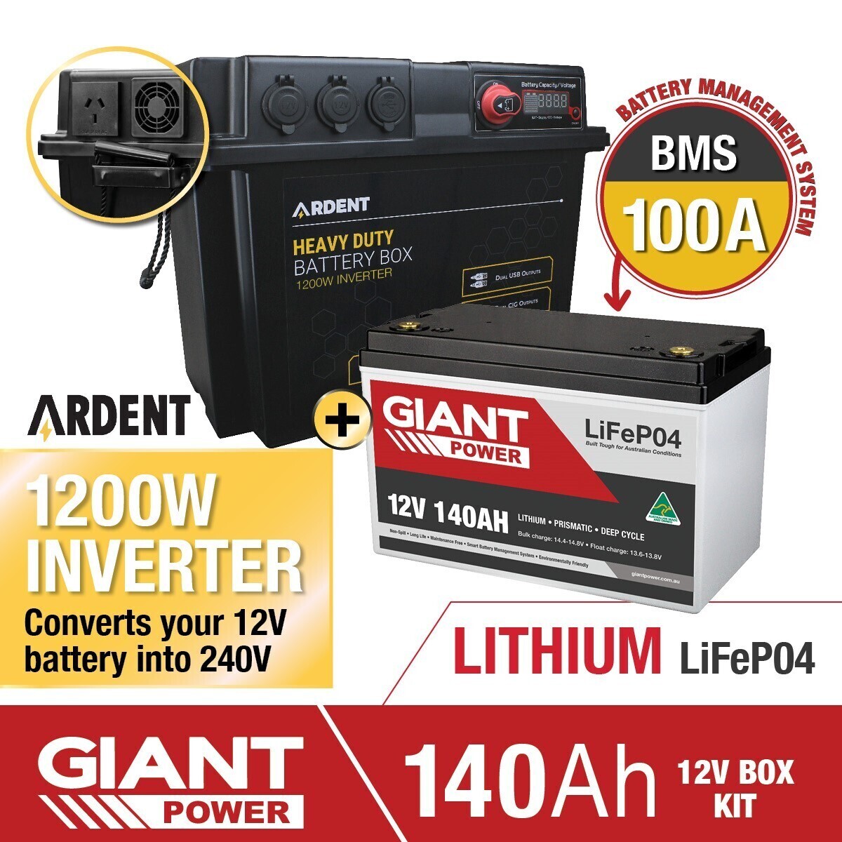 Industriel Syndicate Alternativt forslag Giant 140AH 12V Lithium Deep Cycle Battery and Ardent Battery Box | 140AH  Lithium Battery Australia