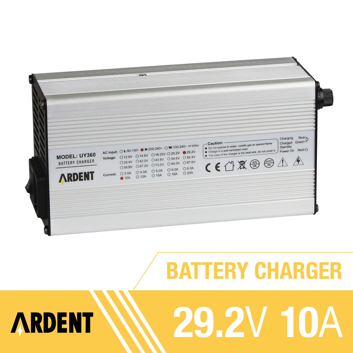 Ardent 14.6V 12V 20AMP Lithium Battery Charger with Anderson Plug & Alligator Clip