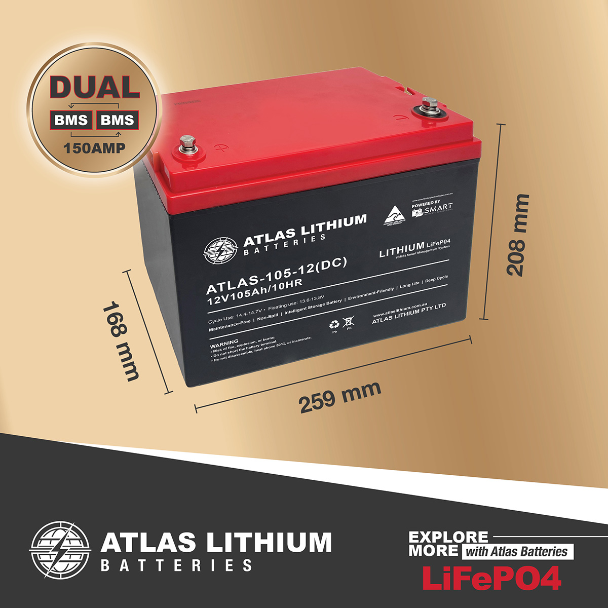 105AH Lithium Deep Cycle Prismatic Battery Dual BMS
