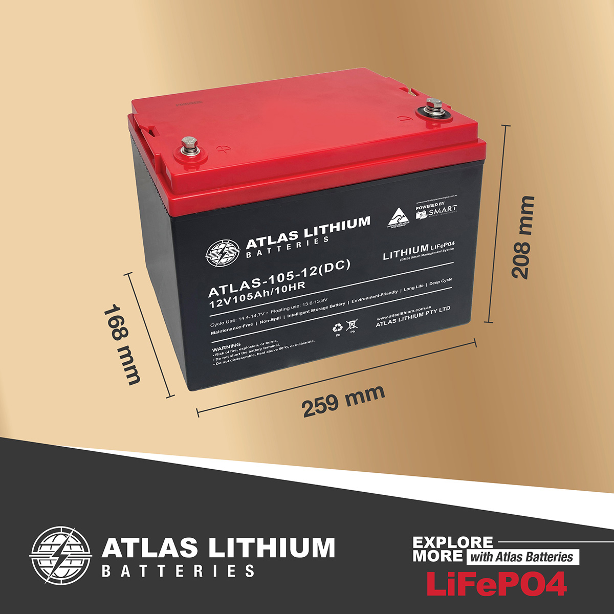 Australian Made Lithium Battery 105AH Atlas Battery 