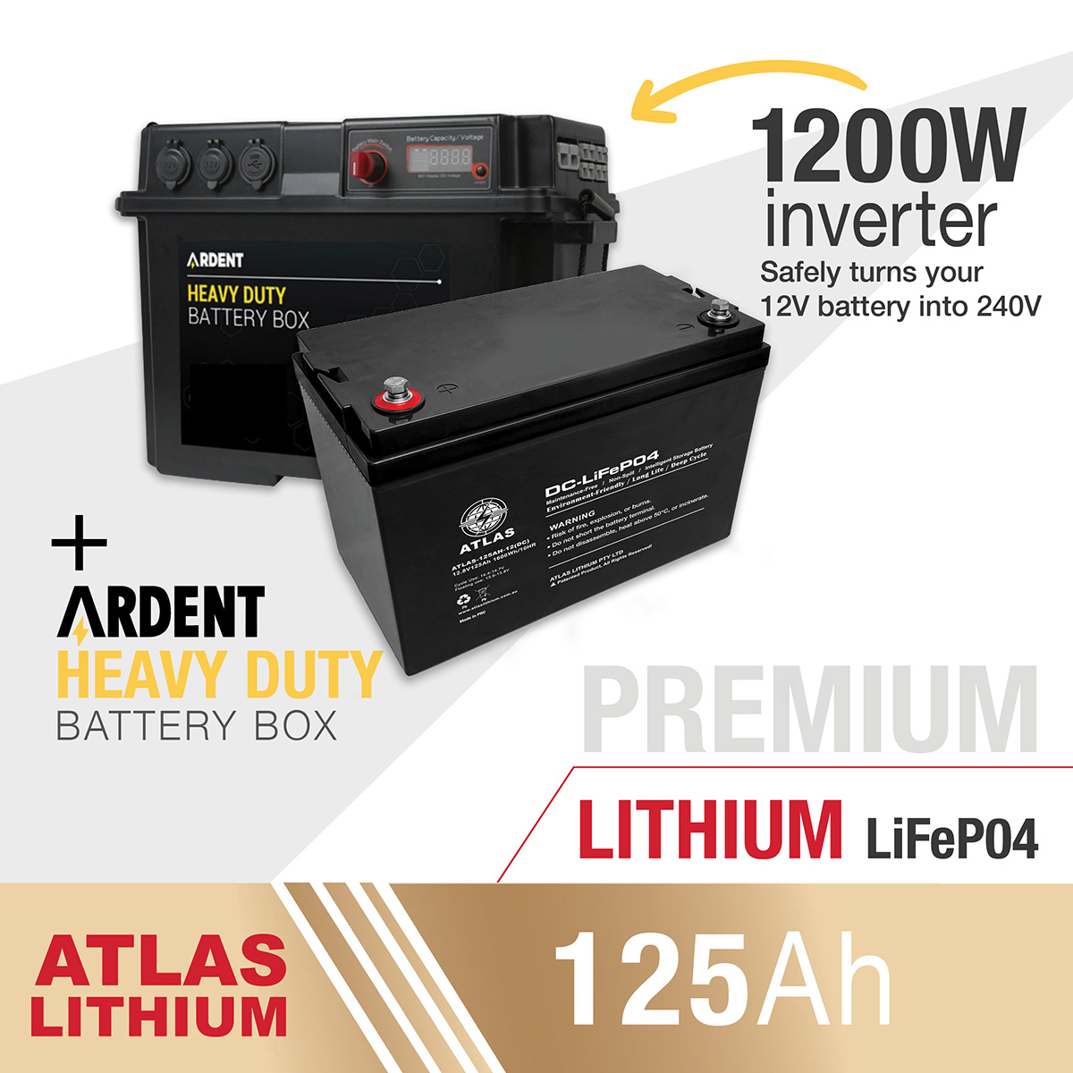 125AH Lithium Deep Cycle Battery & Inverter Battery Box Kit