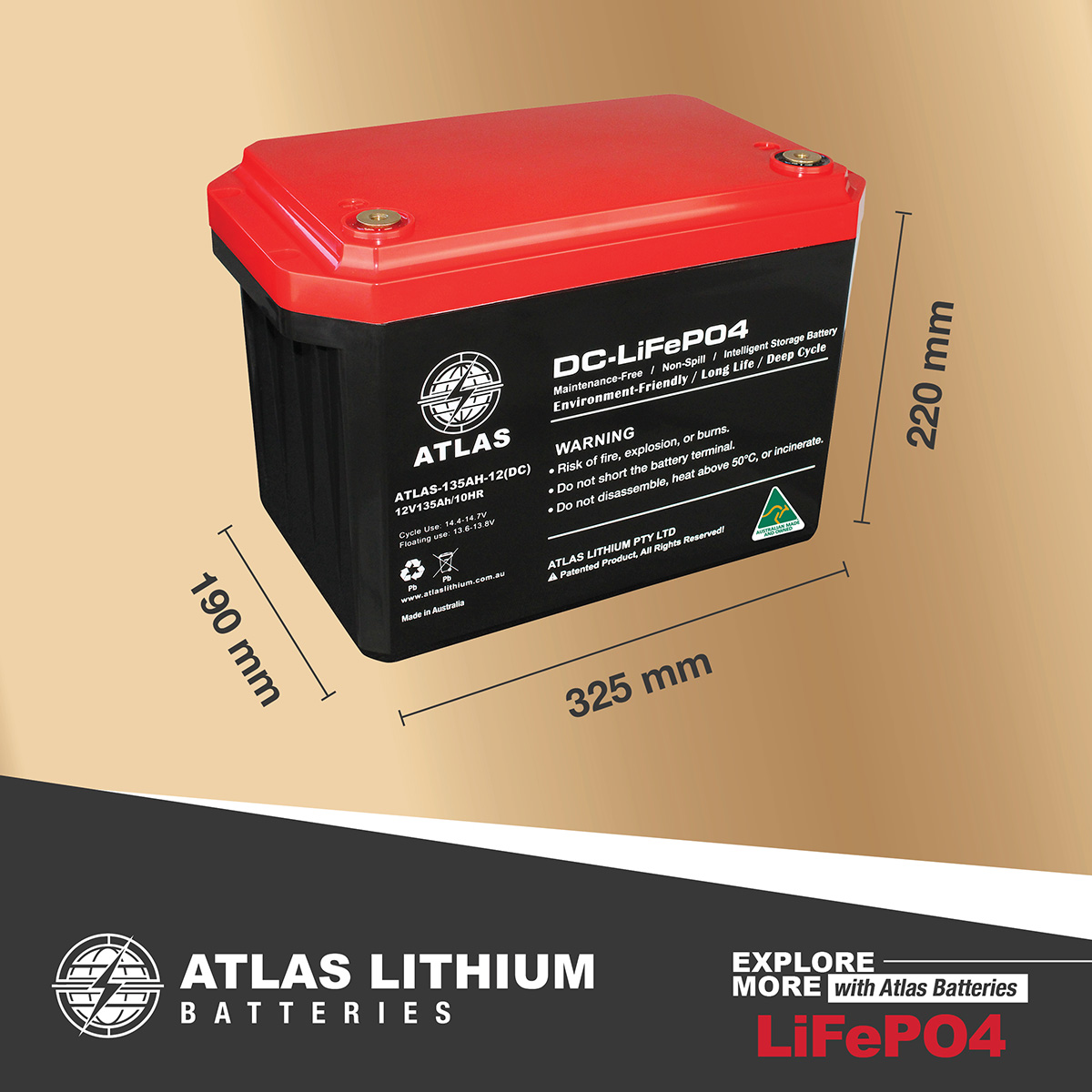 Australian Made Lithium Battery 135AH Atlas Battery 