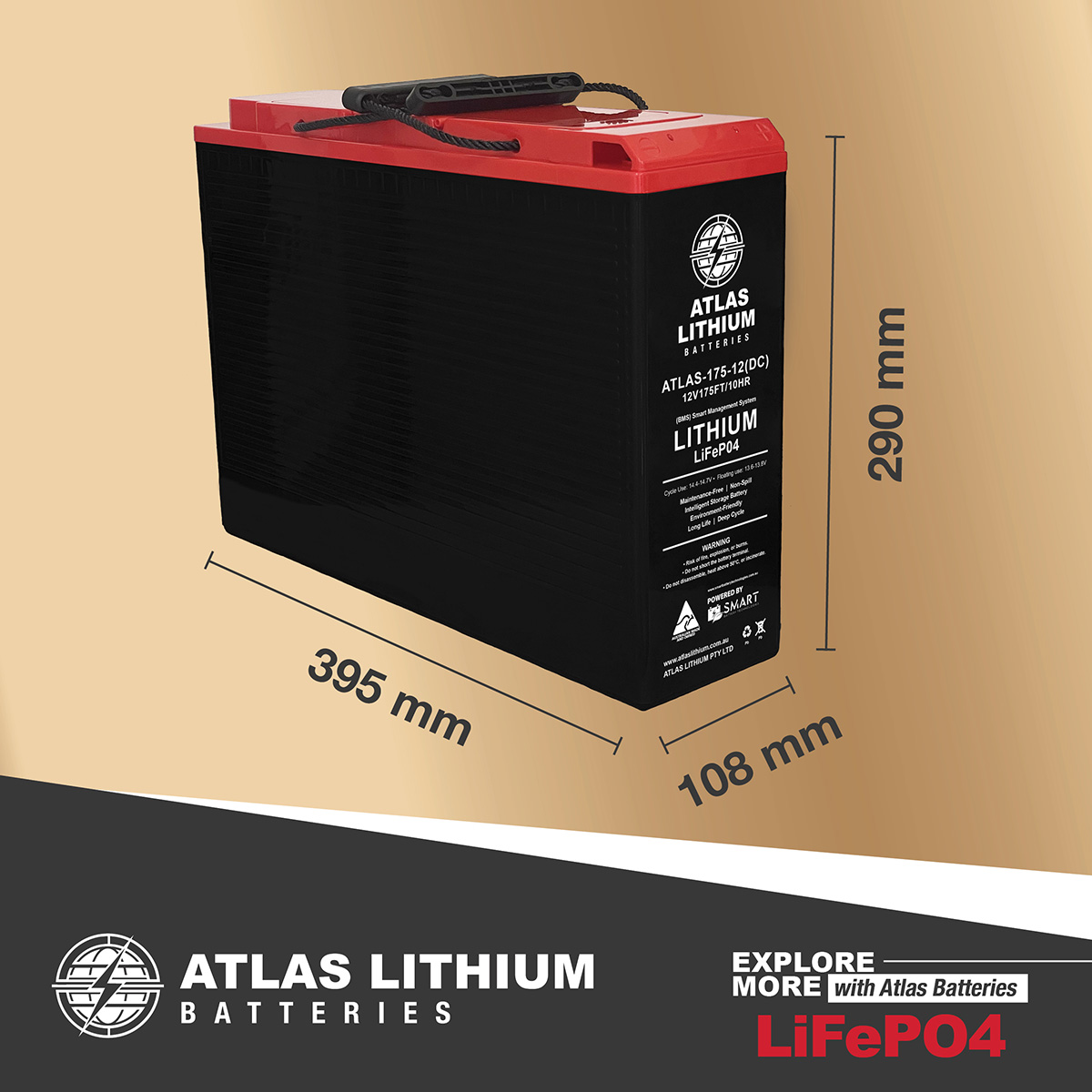 Australian Made Lithium Battery 175AH Slim Line Lithium Battery 