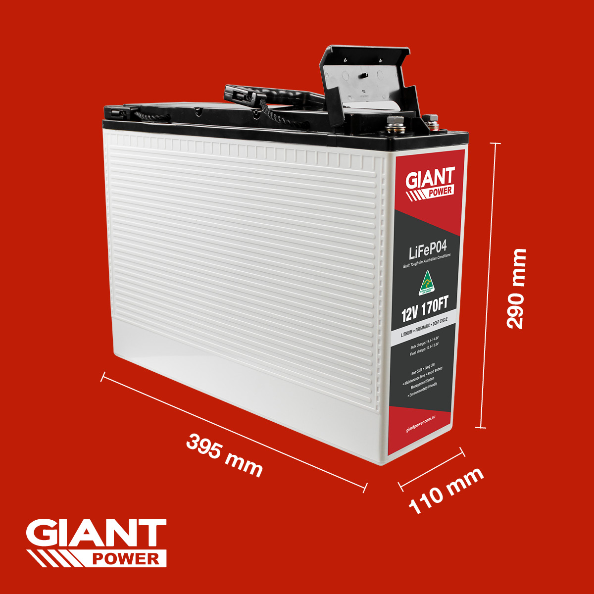 GIANT 170AH Slimline Australian Made Lithium Deep Cycle Battery 170AH Lithium Battery Australia