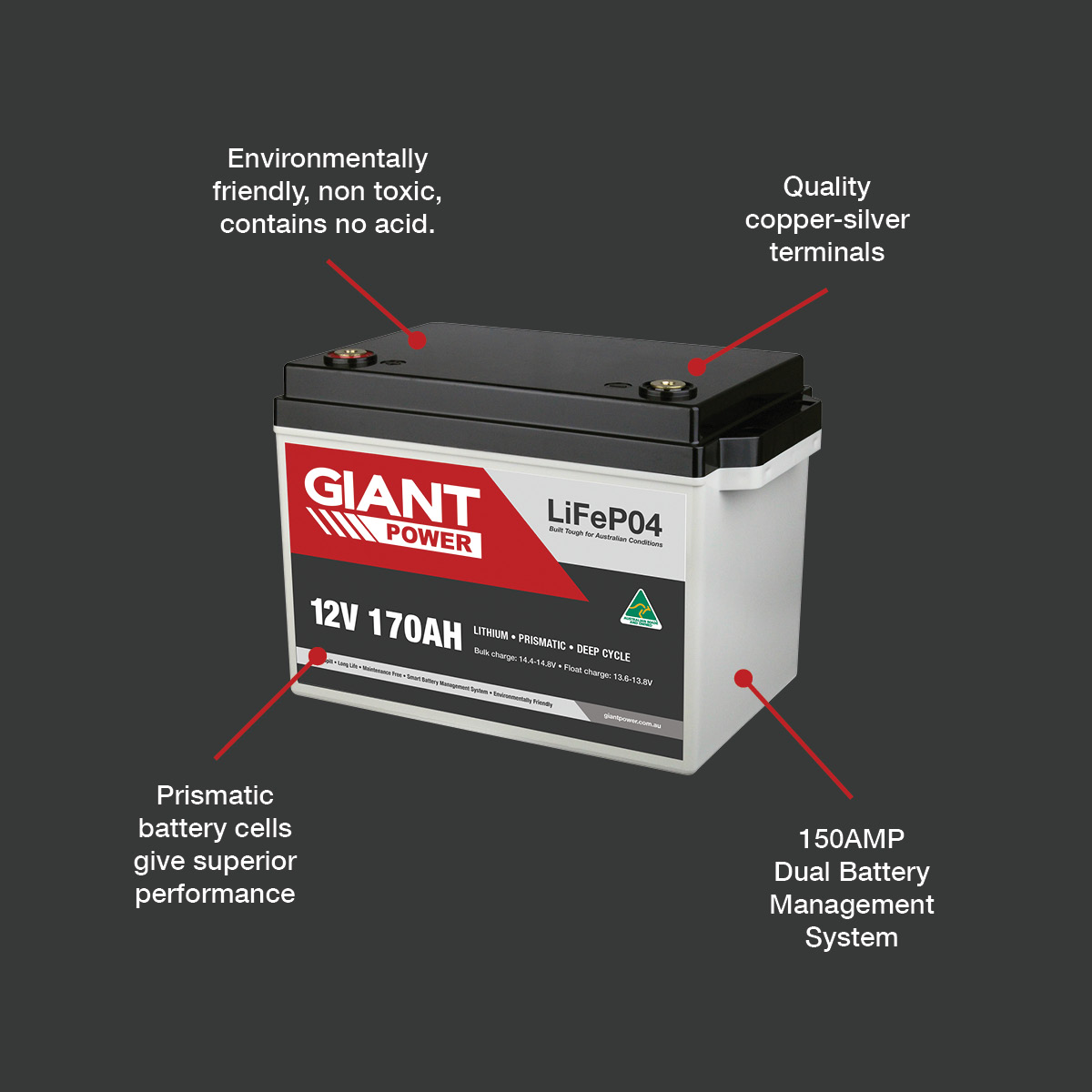 GIANT 170AH Lithium Deep Cycle Battery 170AH Lithium Battery