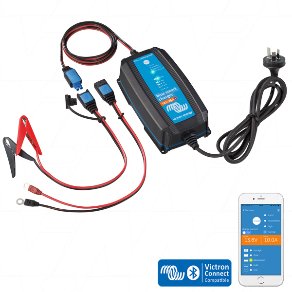 Victron Energy Blue Smart IP65 SLA/LiFePO4 Charger 12V 25A + Alligator Clips & M8 Eyelets BPC122531014