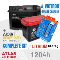 ATLAS 120AH Lithium Deep Cycle Battery and Ardent Battery Box & Victron Battery Charger 