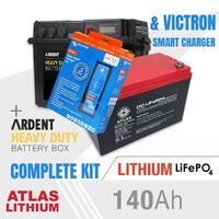 ATLAS 140AH Lithium Deep Cycle Battery and Ardent Battery Box & Victron Battery Charger