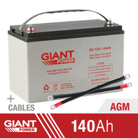 Giant Power 140AH 12V AGM Deep Cycle Battery With 2x 2BNS Cables