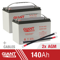 Giant Power 2 x 140AH 12V AGM Deep Cycle Battery with Cables
