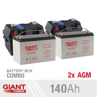 Giant Power 2x 140AH 12V Deep Cycle AGM Powered Battery Box Combo