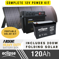 Eclipse 120AH 12V Deep Cycle AGM 200W Solar & Battery Box Combo Kit