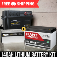 Giant 140AH 12V LiFEPO4 with Ardent Battery Box & Lithium 20A Battery Charger