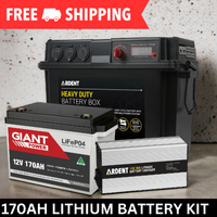 Giant 170AH 12V LiFEPO4 with Ardent Battery Box & Lithium 20A Battery Charger