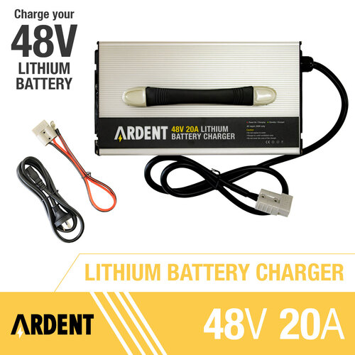 Ardent 54.6V 20A Lithium Battery Charger for 348V Lithium Battery Charger with Anderson Plug & Alligator Clip
