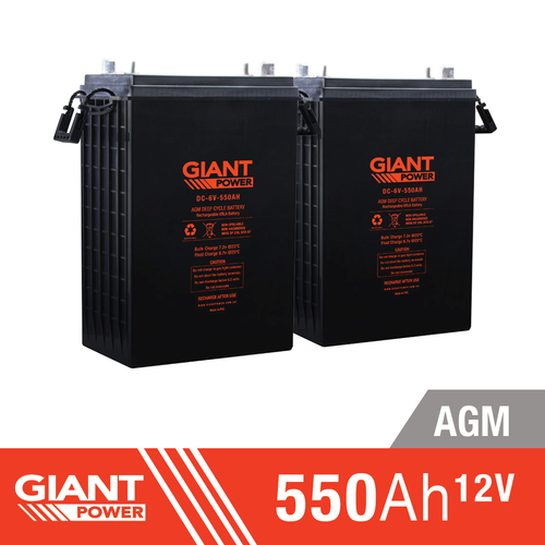 Giant Power 6.6kWh 12V 550AH AGM Battery Bank (6V cells)