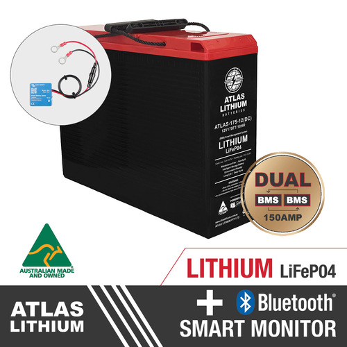 Premium Australian Made Atlas 12V 175FT Lithium Battery LiFePO4 Deep Cycle Built-in BMS 100amp Prismatic Cells